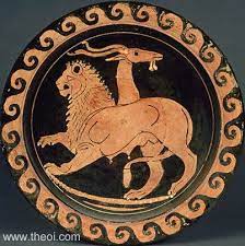 Chimera, in Greek mythology, a fire-breathing female monster resembling a lion in the forepart, a goat in the middle, and a dragon behind.
